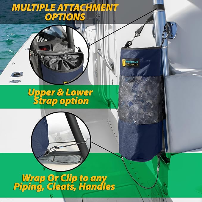 Mangrove Products: Portable Boat Trash Can, Reusable Trash Bag, Boating Equipment, Boat Storage, Boat Accessories Marine, Pontoon Boat Accessories, Fishing, Sandbar, RV, or Camping