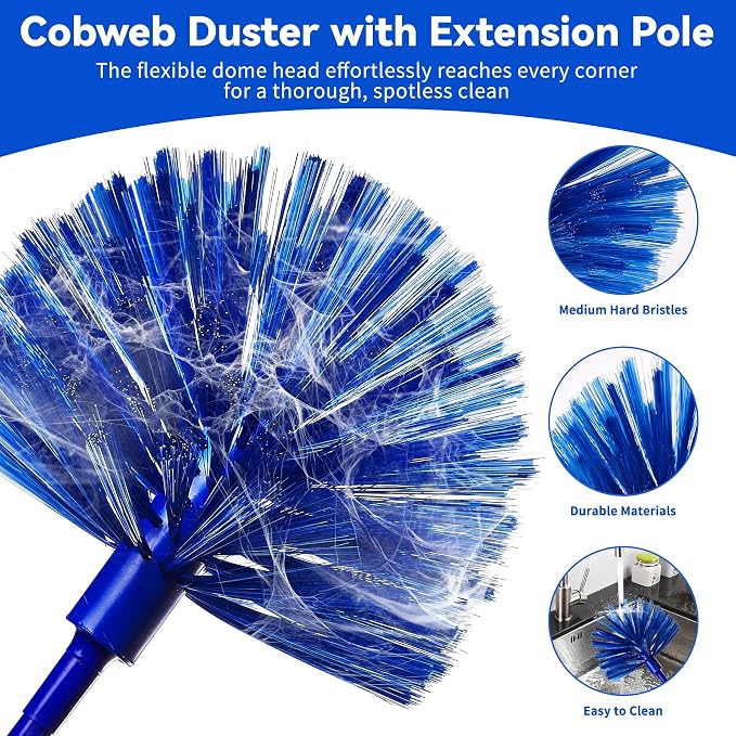 Dusters 6-in-1 Kit, Duster with Extension Pole 100 Inches, Dusters for Cleaning, Cobweb Duster, Microfiber Feather Gap Duster Cleaner for Fans, Blinds, Cars and Furniture