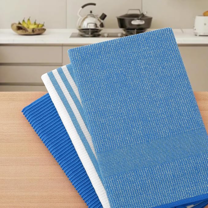 Homaxy Premium Kitchen Towels(18”x 28”, 6 Pack), Large Cotton 380 GSM Kitchen Hand Towels, Soft and Absorbent Terry Dish Towels, Multipurpose Tea Towel Set with Hanging Loop, Blueberry