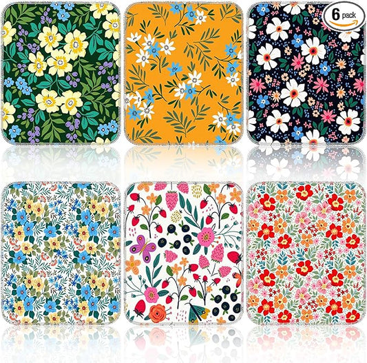 Redbaker 6 Pcs Reusable Paper Towels Rolls Kitchen Towels Bulk Washable Paperless Cloth Cotton Hand Napkins with Cardboard Reusable Napkins for Kitchen Bathroom (Flower Pattern)