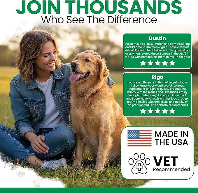 Dog Urine Neutralizer for Lawn, 120 Soft Chews - Green Grass Saver - Eliminates Burns and Yellow Spots - Female and Male Dog Pee Grass Repair with Natural Ingredients