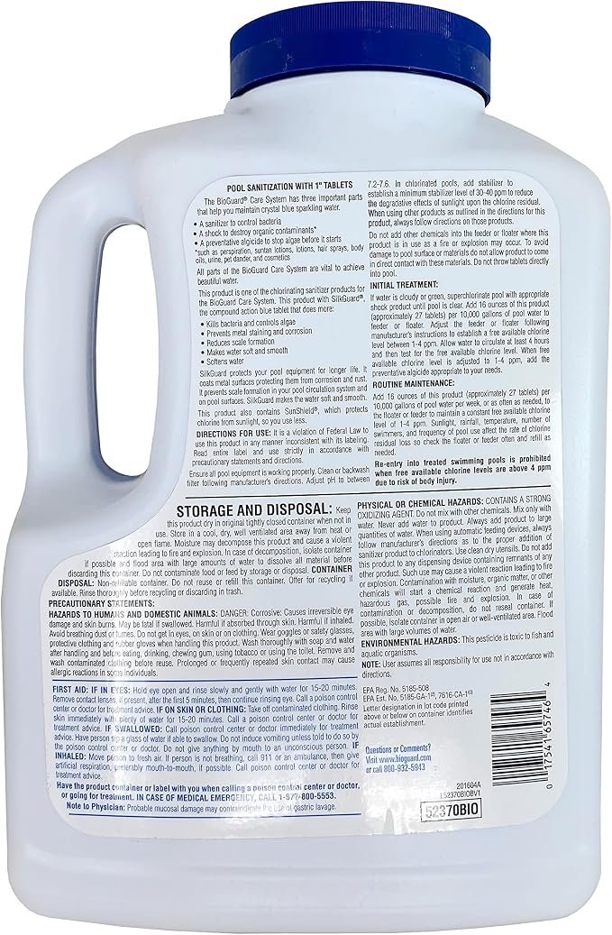 BioGuard SilkGuard Complete 1” Chlorinating Tablets, 4.5 lb, Single Pack | Chlorine Tablets for Sanitizing Swimming Pools