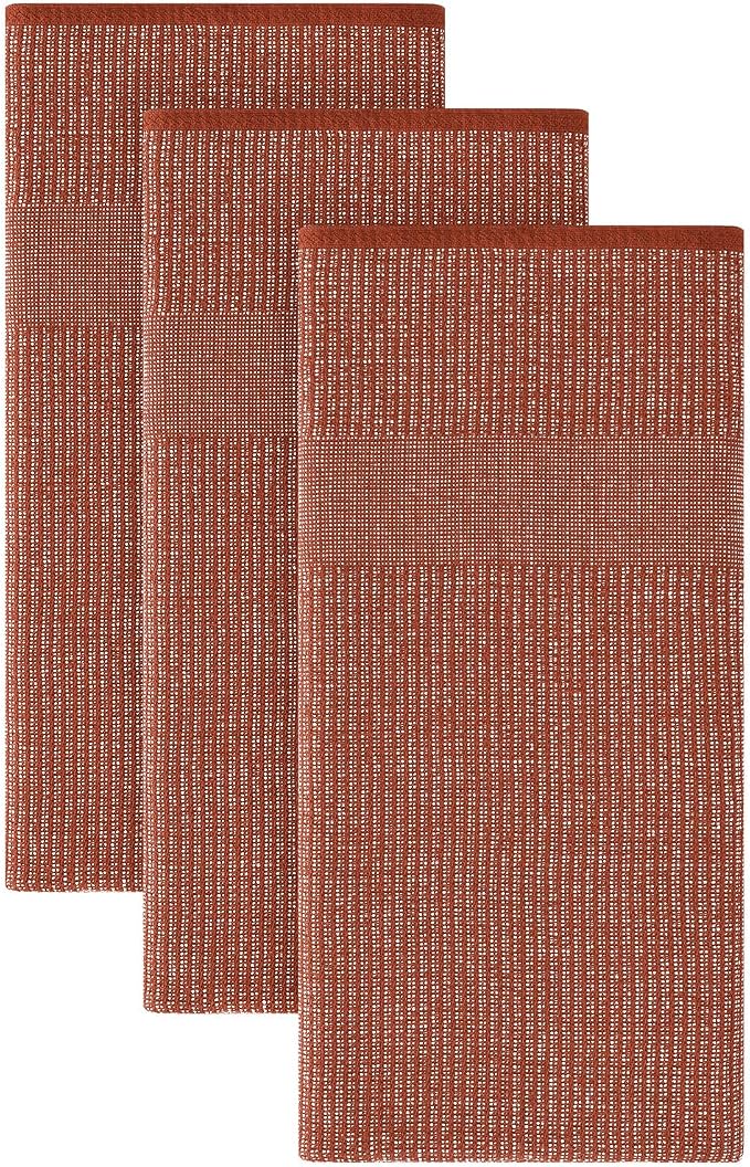 Homaxy Premium Kitchen Towels(18”x 28”, 3 Pack), Large Cotton Kitchen Hand Towels, Flat and Terry Dish Towels, 380 GSM Highly Absorbent Tea Towel Set with Hanging Loop, Rust