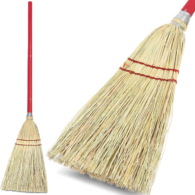 Flo-Pac Compact Corn Fiber Utility Broom with Wire-Wrapped Bristles and Red Handle, 33 Inches, Red (Pack of 12)