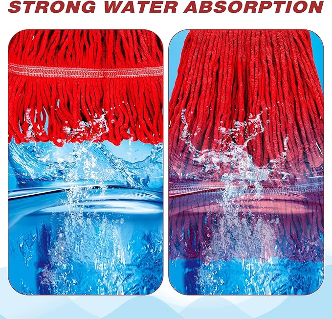Roshtia 16 Pack Mop Head Replacement Large Heavy Duty Mop Head Commercial Replacement Looped End Cotton String Industrial Washable Mophead Refills for Commercial Industrial Home Cleaning(Red)