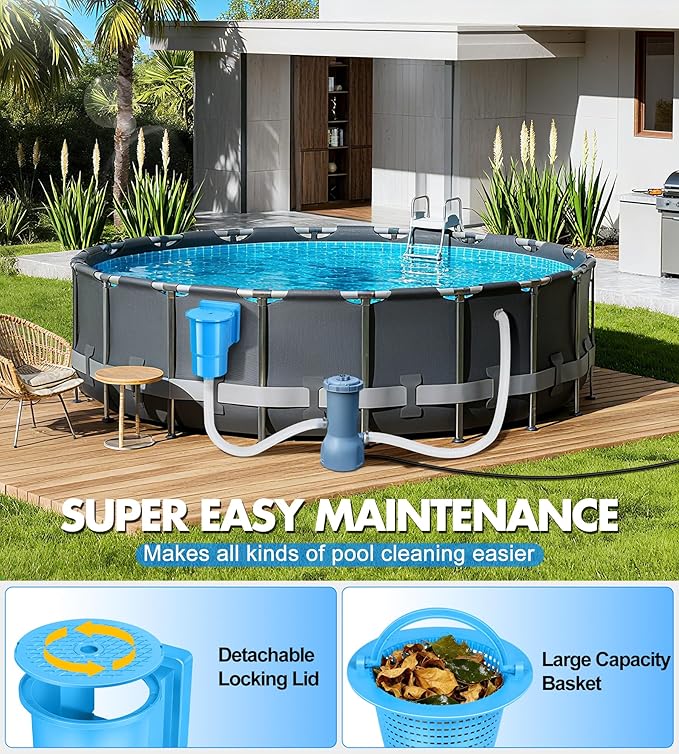 BluSwim Standard Pool Wall Skimmer for Above Ground Pools, Heavy Duty ABS Through Wall Pool Skimmers with Return Jet & Vacuum Plate, Thru-wall Skimmer Kit Compatible with All Width 6 '' Openings