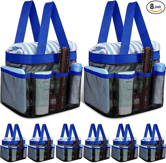 8 Packs Mesh Large Shower Caddy Portable with 8 Pockets and Handles Quick Dry Shower Bags Hanging Bath Bag Dorm Room College Essentials for Bathroom Gym Camp(Blue)