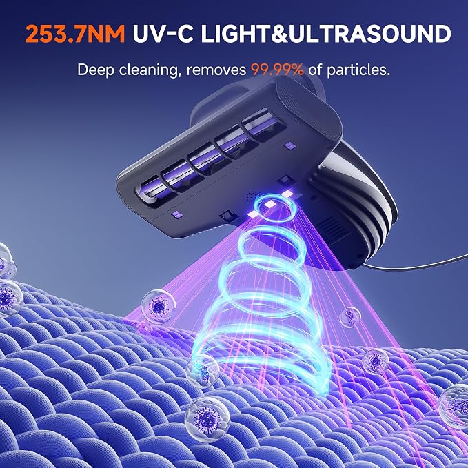 uwant Mattress Vacuum Cleaner, 18KPa Bed Vacuum with 253.7nm UV-C Light, 500W Powerful Handheld Vacuum with 65° Hot Air, 60000 RPM/Min Tapping, Ultrasonic, HEPA Filter for Bed, Sofa, Crib Set of 1