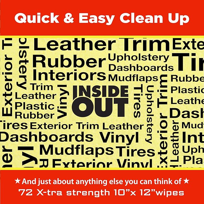 Mule Head Inside Out Protectant Wipes – Automotive Interior & Exterior Cleaner for Vinyl, Leather, Rubber & Trim, UV Protection, Non-Greasy, 72 Count, 10" x 12"