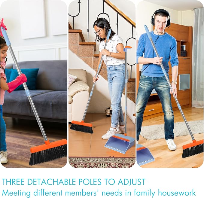 2-Pack Broom and Dustpan Set for Sweeping Indoor, Broom Dustpan with 48" Long Handle, Broom with Dustpan Combo Set(Purple)