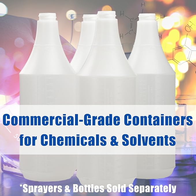 Commercial-Grade Chemical Resistant 24 oz Bottles ONLY 4 Pk Embossed Scale For Measuring. Pair With Industrial Spray Heads For Auto/Car Detailing Janitorial Cleaning Supply or Lawn Care.