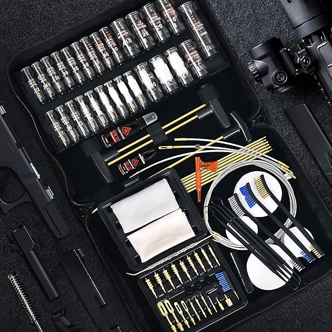 GLORYFIRE Universal Gun Cleaning Kit for Handgun Shotgun & Pistol,Elite Gun Cleaning Set with High-end Brass Brushes, Mops, Jags, Reinforced Rods and Gun Cleaning Snake&Ropes