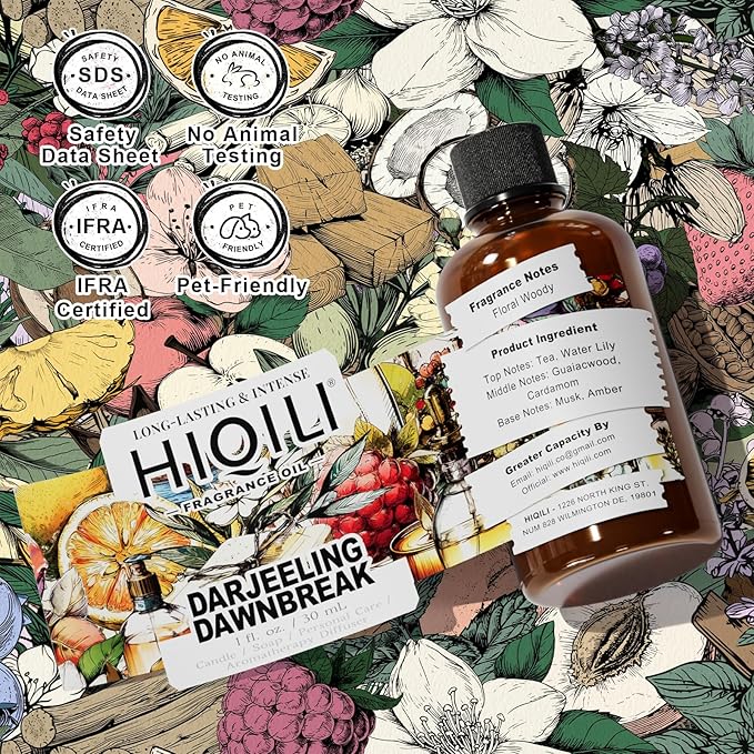 HIQILI Darjeeling Dawnbreak Fragrance Oil for Diffuser, Candle & Soap, Perfume & Linen Spray Making, Woody Scent, Long-Lasting Aroma - 1 Fl Oz - Pour Homme