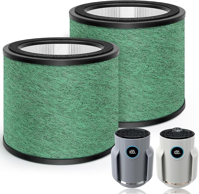 HP072 Replacement Filters for Shark NeverChange Air Purifier Compact Pro HP071BRN Filters for Shark HP072PK, HP072PL, HP072GN, 3-in-1 True H13 HEPA Filter, Part# HE07FKBASE, Green, 2-Pack