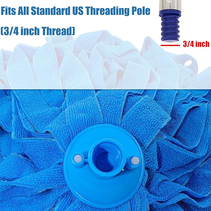 12 PCS Microfiber Mop Heads, Microfiber Cloth Mop Replacement Blue Compatible with Standard 3/4 inch Threaded Poles
