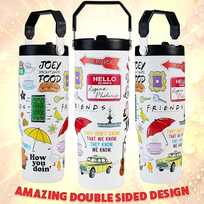 Get Trend Friends Tumbler with Straw 30oz Kids Teens Adults Insulated Cup with Lid Handle Travel Mug Cups with Lids for Office Gifts (White Friends)