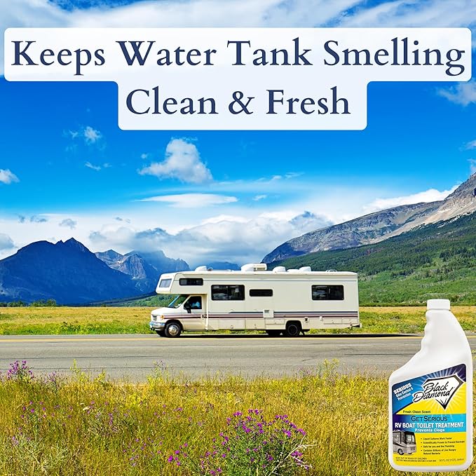GET SERIOUS RV, Boat, Camper Chemical Toilet Holding Tank Treatment and Deodorizer. Works Faster Than Tablets or Packs in Grey and Black Water. Concentrated Stress Relief Fragrance. Eliminates Smells