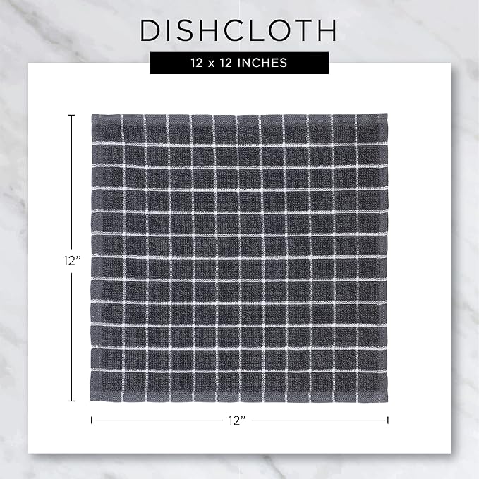 DII Scrubber Dishcloths Collection Windowpane Dishrag Set, 12x12, White/Red Stripe, 6 Piece
