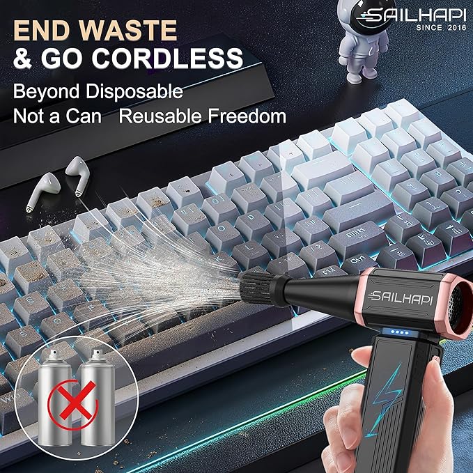 Compressed Air Duster 300000RPM, High-Speed Cordless Blower for Barber with Variable Speed, Electric Dust Blower for Keyboard, Car, Computer, Hair Cut, Replaces Canned Air, Gifts for Men