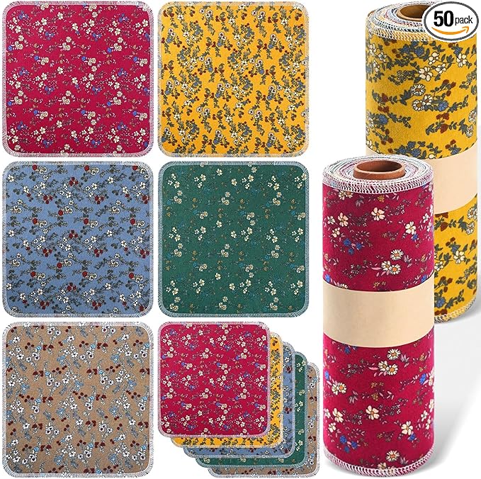 Redbaker 50 Pcs Reusable Paper Towels Paperless Reusable Cotton Cloths Toilet Absorbent Washable Paper Towels with Roll Kitchen Dishcloth for Kitchen Paperless Dishcloths(Daisy)