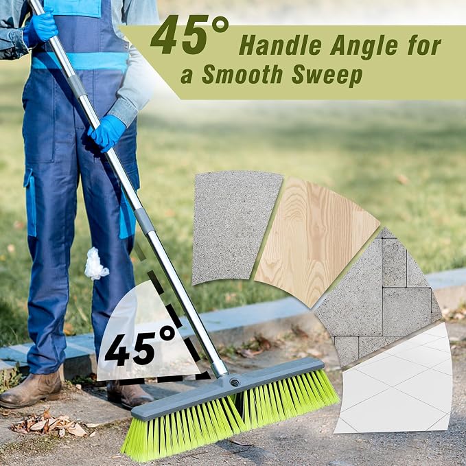 18" Push Broom with 47" Long Handle, Multi-Surface Floor Scrub Brush for Cleaning Deck, Patio, Garage, Driveway
