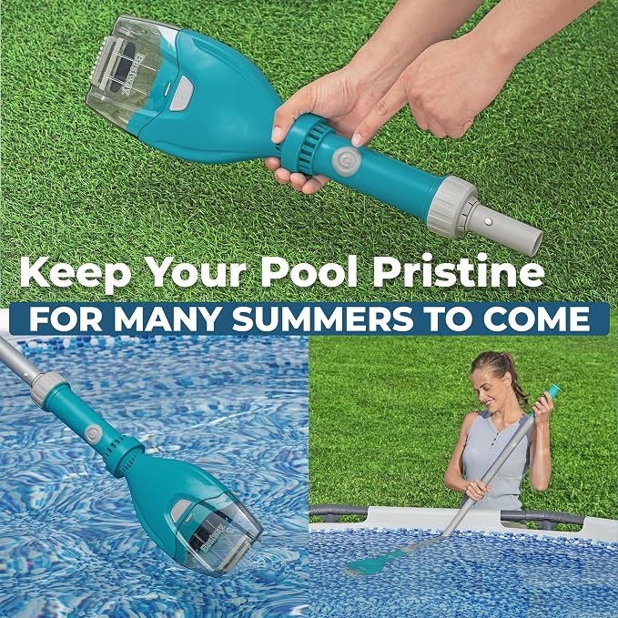 Bestway Cordless Pool Vacuum for Up to 10 Ft Pools, AquaTech Cordless Vacuum Cleaner - Adjustable Pole, Debris Compartment, and AA Battery Operated