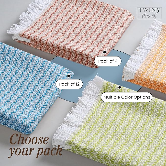 TWINY threads Chevron Weave Kitchen Towel Multi Color Set, Premium 100% Cotton Kitchen Linen, Absorbent, Quick Drying, Machine Washable, Multi Purpose Towel for Drying Dishes, Set of 4, 16"x26"