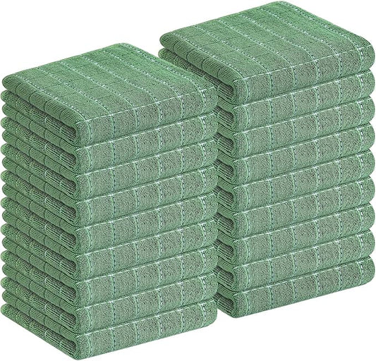 Homaxy 100% Cotton Terry Kitchen Towels(Grass Green, 13 x 28 inches), Checkered Designed, Soft and Super Absorbent Dish Towels, 18 Pack