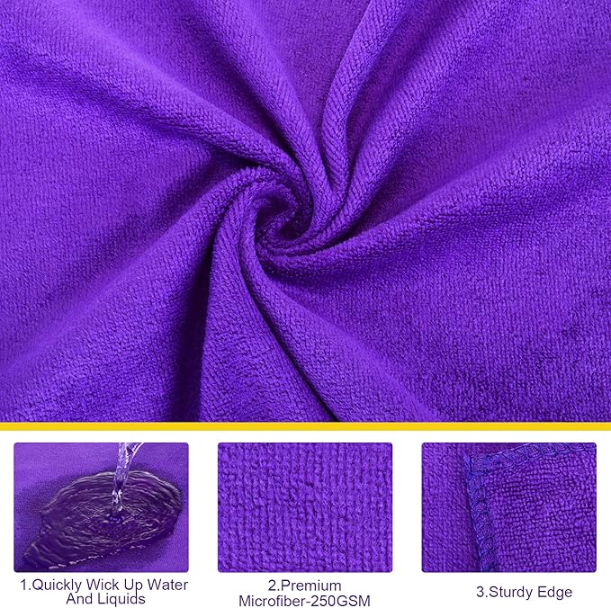 Nuenen Microfiber Cleaning Cloths for Cars 16 x 16 Inch Ultra Absorbent Car Towels Drying Reusable Cleaning Supplies House Kitchen Window Microfiber Towel (150 Pcs,Purple)