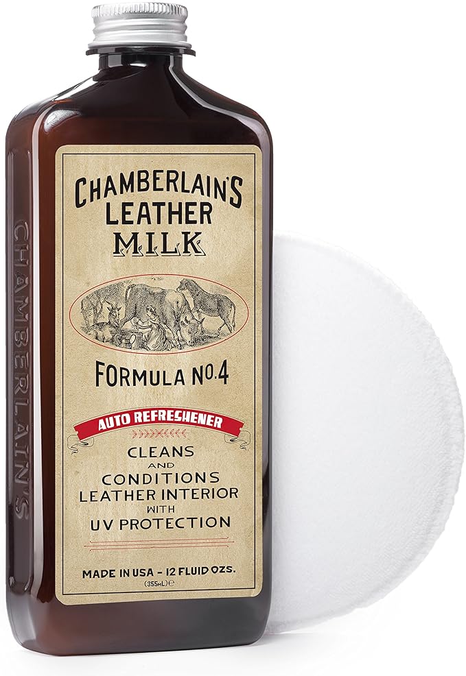 Leather Milk Auto Leather Conditioner and Cleaner with UV Protection - Auto Refreshener No. 4 - All Natural, Non-Toxic Auto Leather Interior Care. Made in USA. 2 Sizes. Applicator Pad Included.