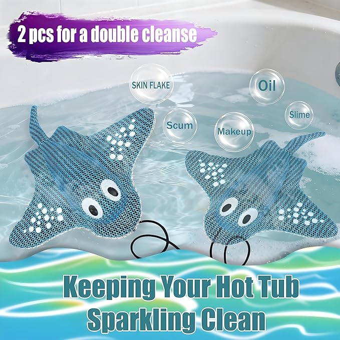Hot Tub Scum Absorber, 2 Adult hot tub Accessories, Manta ray hot tub Floating Sponge, Reusable Oil-Absorbing and descaling Sponge, Keep the Water Clean