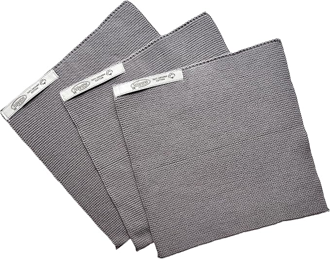 Solwang 3-Piece Danish Cotton Dishcloths in 100% Certified Organic Cotton Made in India (Steel Organic Trio)