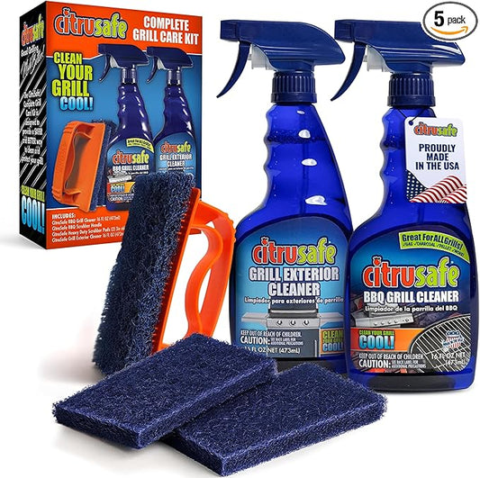 Citrusafe Grill Care Kit - BBQ Grid and Grill Grate Cleanser, Exterior Cleaner, and Scrubber by Citrusafe (16 oz Each)