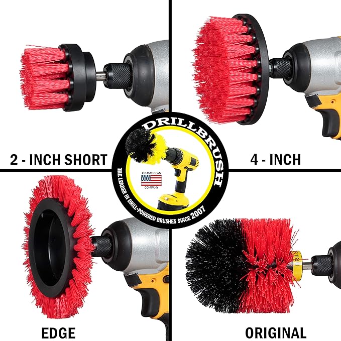 Drillbrush Commercial Heavy Duty Scouring Pads and Scrubber Set Drill Powered Nylon Scrub Brush Attachment Set Outdoor Cleaning Drill Brush Power Scrubber
