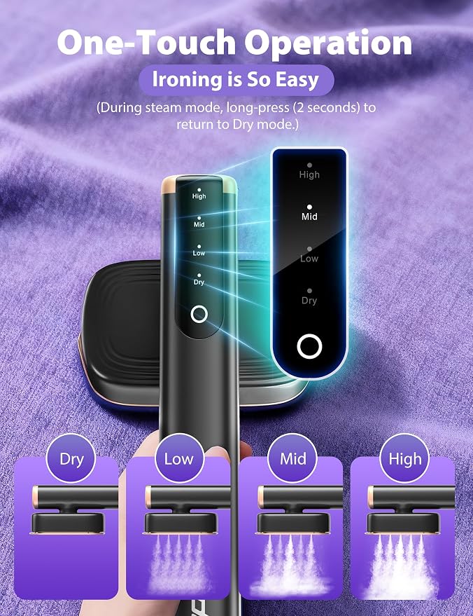 Travel Steamer for Clothes with 180 ml Water Tanks,15s Fast Heat-up,24 g/min Strong Steam Performance, Portable Garment Steamer with Touch Control, LED Display, Steam Iron Black