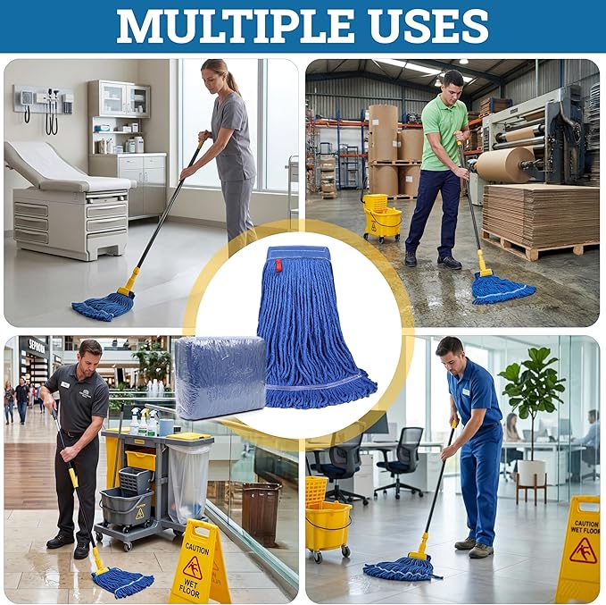KLEEN HANDLER Blended Loop End Heavy Duty Mop Head Replacement, Wet Mop Refills for Industrial and Commercial Use, Dark Blue, 24 Oz (24-Pack)