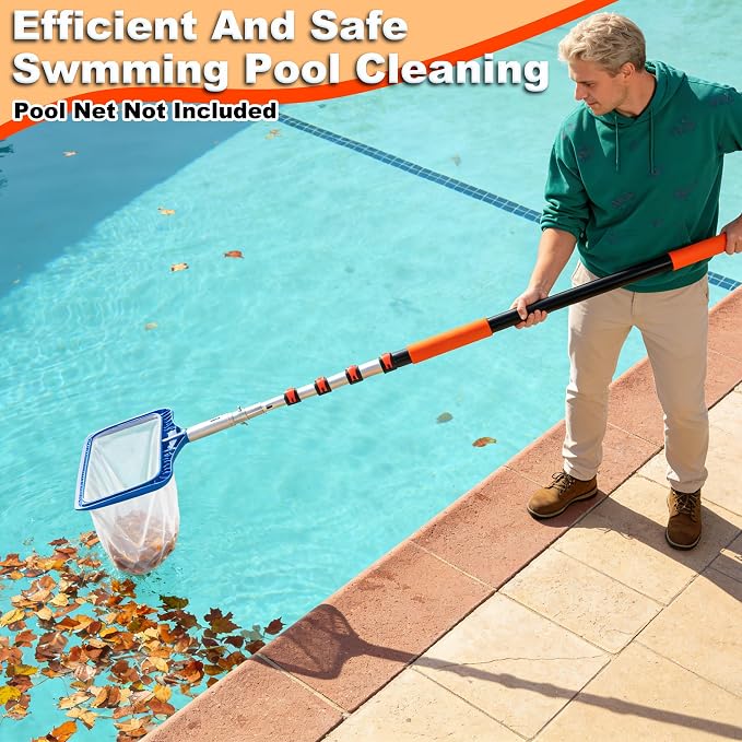 AgiiMan 4-16 FT Telescopic Pool Pole, Swimming Pool Pole with 4 Baffle Locks Durable Aluminium and Vacuum Ports Telescopic Extendable Poles Use with Cleaning Nets, Skimmers, Brushes and More