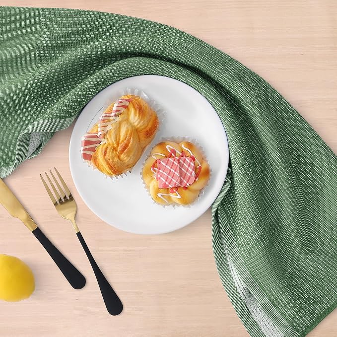Homaxy Premium Kitchen Towels(18”x 28”, 3 Pack), Large Cotton Kitchen Hand Towels, Flat and Terry Dish Towels, 380 GSM Highly Absorbent Tea Towel Set with Hanging Loop, Grass Green
