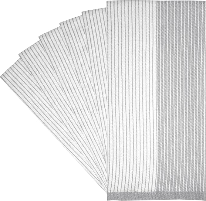 Premium Kitchen Towels (20”x 28”, 6 Pack) | Yarn Dyed Flat Woven Stripe Kitchen Towel Set| 238 GSM | Highly Absorbent with Hanging Loop | Grey