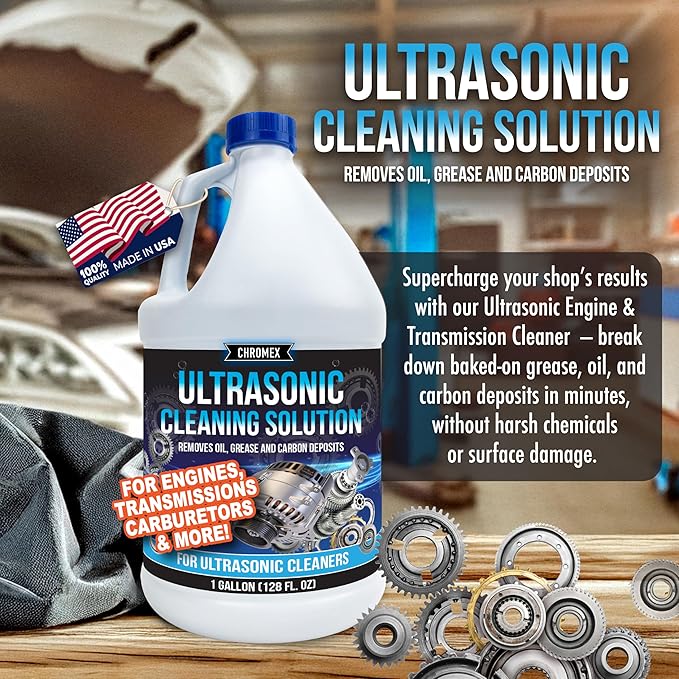 Chromex Ultrasonic Carburetor & Engine Parts Cleaning Solution - Concentrated Degreaser for Aluminum, Brass & Steel - 1 Gallon
