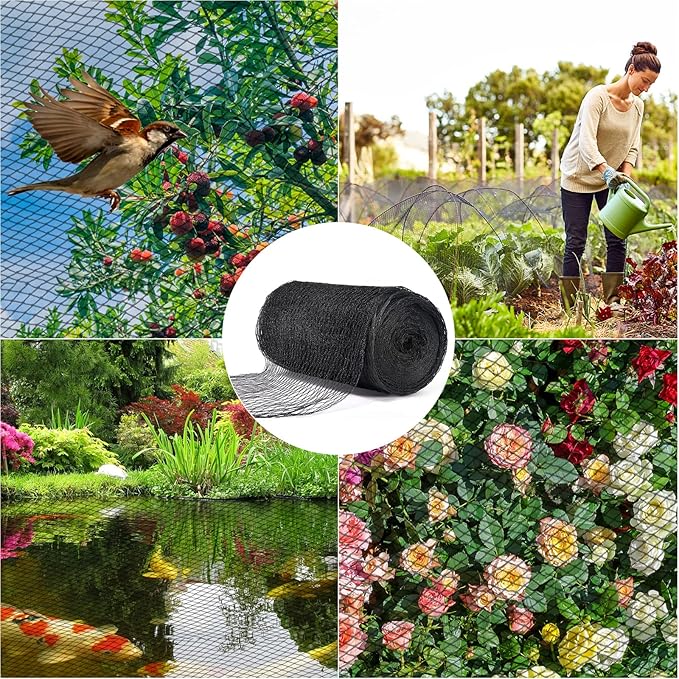 BUZIFU Pond Netting, 14 x 14 FT Pond Net for Koi Ponds, Garden Pool Fine Mesh Pond Netting for Leaves, Protects Koi Fish from Birds Cats Predators, with 14 Stakes and 30 Cable Zip Ties