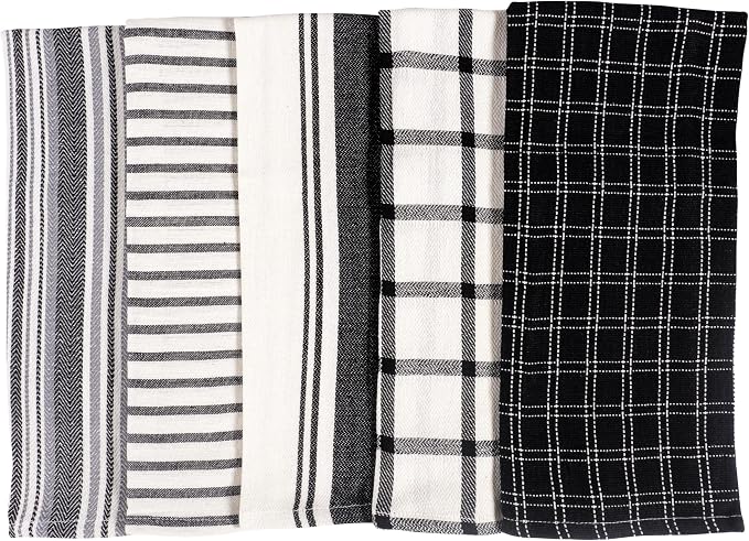 KAF Home Assorted Flat Kitchen Towels - Set of 10, 18 x 28 Inch (Black)