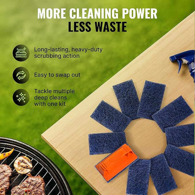 Citrusafe Grill Cleaning Kit - BBQ Cleaner Spray, Grill Exterior Spray, 2 Scrubber handles and 12 Scrubbing Pads