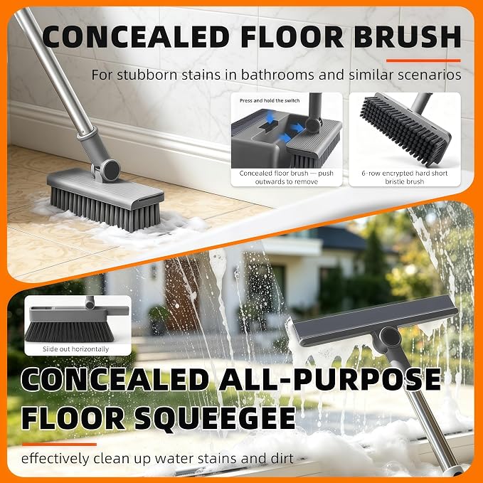 SDSM 4 in 1 Multifunctional Broom and Dustpan Combo Set, Heavy Duty Brooms with 52" Long Handle, with Squeegee and Cleaning Brush, for Clean Home Kitchen Bathroom Office, Sweeping indoor Outdoor Floor
