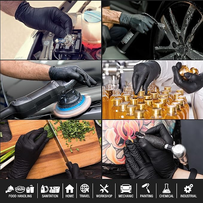 Dura-Gold Heavy Duty Black Nitrile Disposable Gloves, 6 Mil - Latex Free, Powder Free, Textured Grip