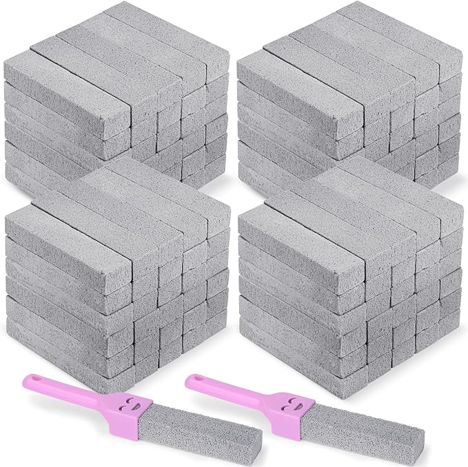 70 Pack Pumice Stones Bulk for Cleaning - Grey Pumice Scouring Pad with 2 Universal Handles, Pumice Stick Cleaner for Removing Toilet Bowl Ring, Bath, Household, Kitchen, Pool, 5.9 x 1.4 x 0.9 Inch