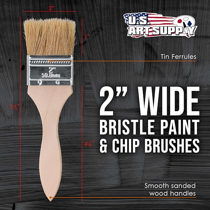 U.S. Art Supply 24 Pack of 2 inch Paint and Chip Paint Brushes for Paint, Stains, Varnishes, Glues, and Gesso