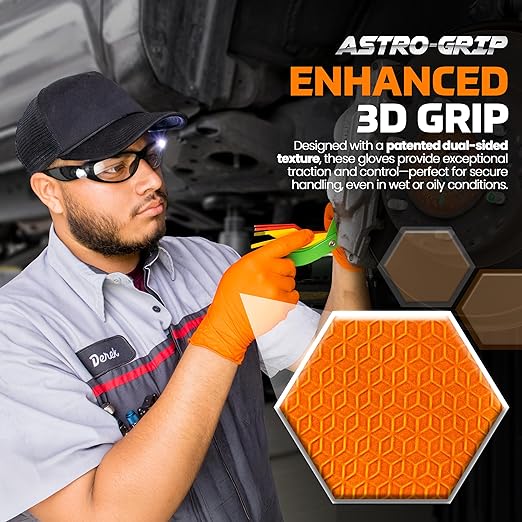 SAS Safety 66575 Nitrile Astro Grip Powder-Free Disposable Glove, XX-Large (Pack of 1000), Orange