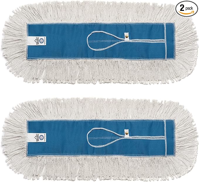 Nine Forty Industrial-Grade 24x5 Cotton Dust Mop Head Refills, Perfect Replacement for Busy Home, Gym, Industrial and Commercial Spaces, Heavy-Duty Mop for Janitorial & Housekeeping Needs - 2 Pack