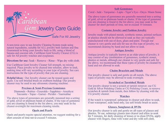 Caribbean Gem USA All Natural Banana & Coconut Oil Jewelry Cleaner with Polishing Cloth, For Gold, Silver and Precious Gems, Ammonia Free, Hypoallergenic Jewelry Cleaning Solution (16oz)